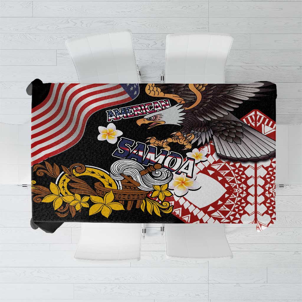 United States and American Samoa Together Tablecloth Bald Eagle and Polynesian Traditional Culture with Plumeria