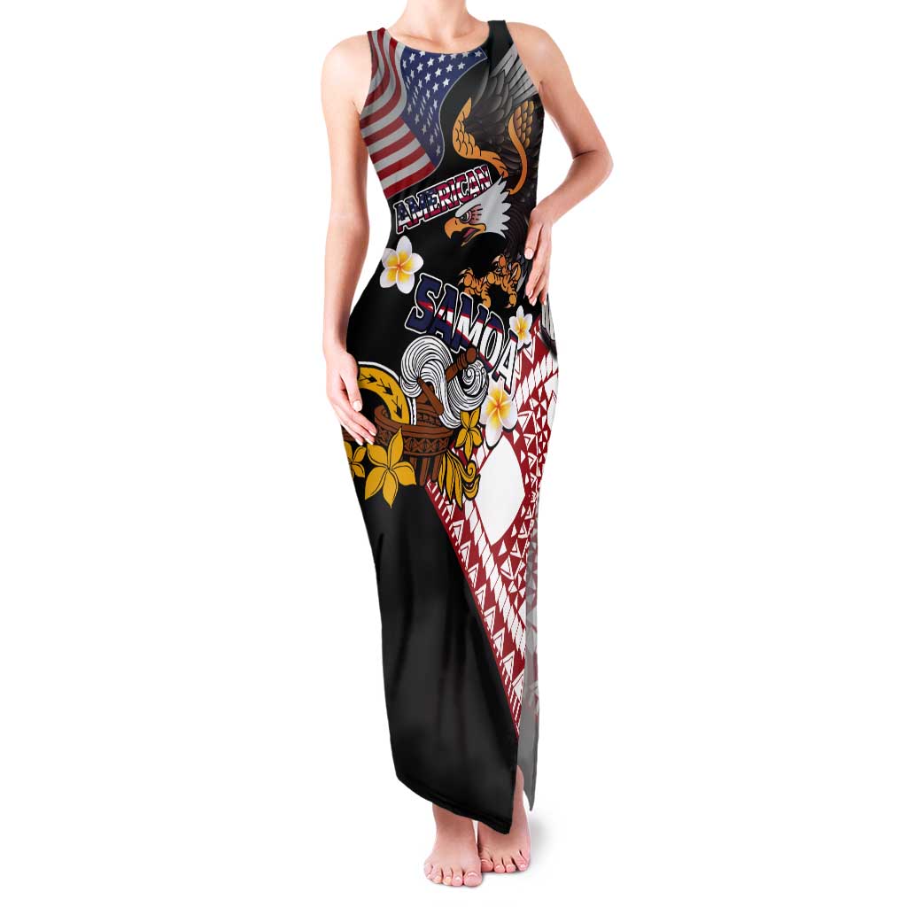 United States and American Samoa Together Tank Maxi Dress Bald Eagle and Polynesian Traditional Culture with Plumeria