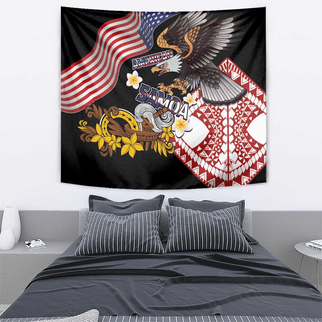 United States and American Samoa Together Tapestry Bald Eagle and Polynesian Traditional Culture with Plumeria