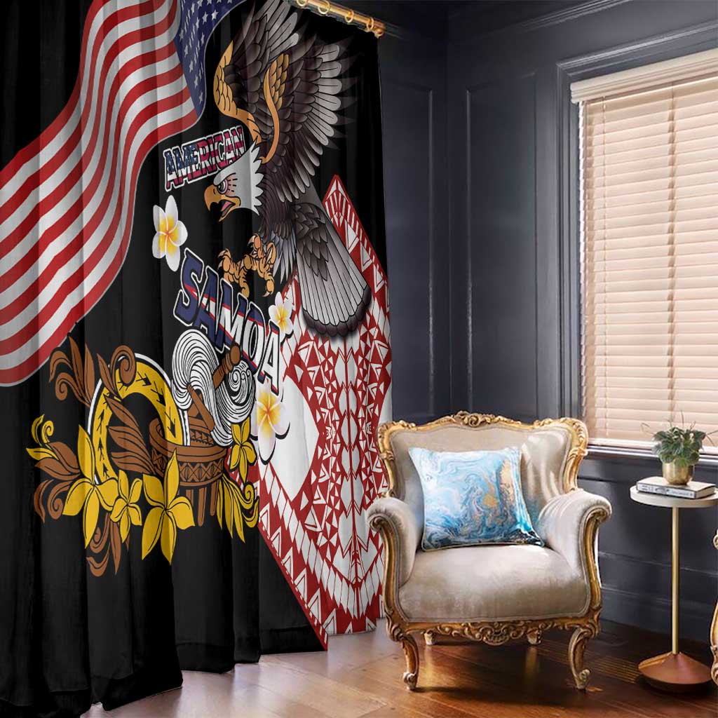 United States and American Samoa Together Window Curtain Bald Eagle and Polynesian Traditional Culture with Plumeria