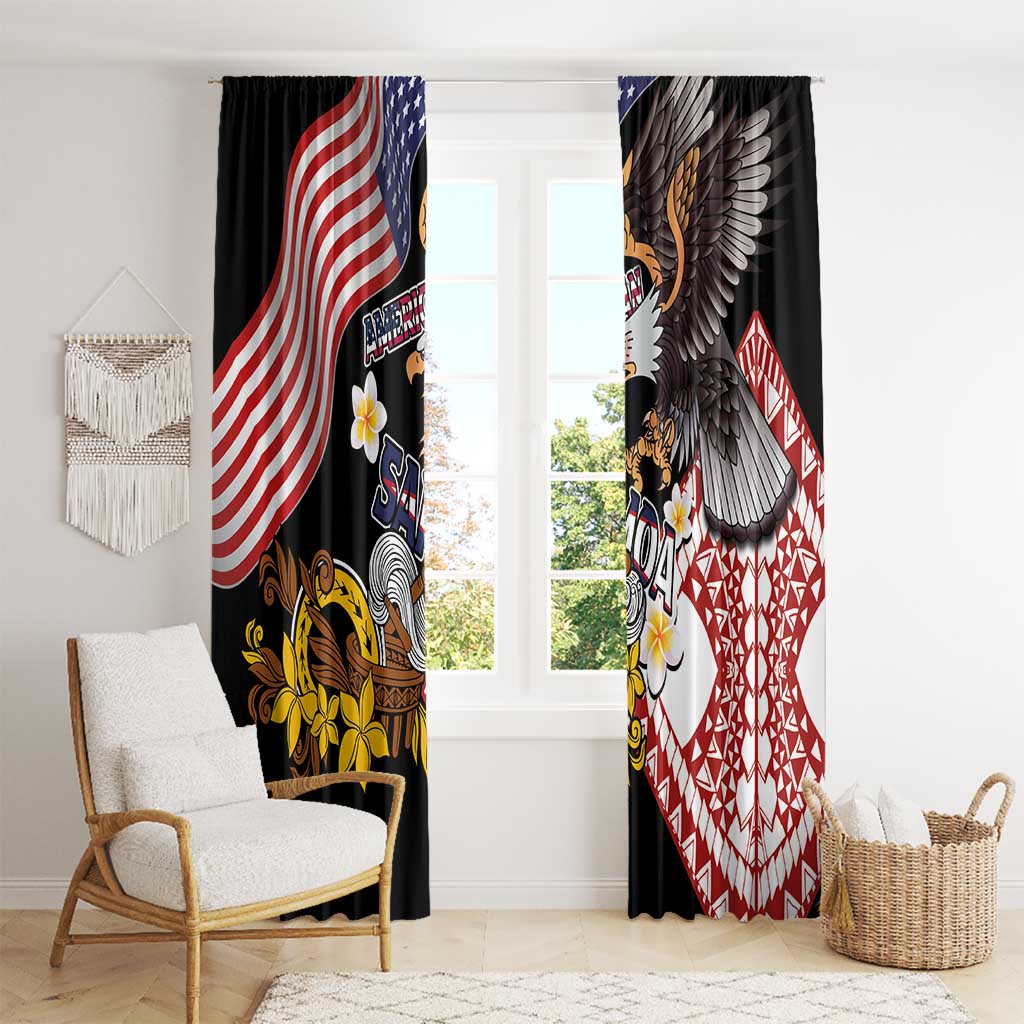 United States and American Samoa Together Window Curtain Bald Eagle and Polynesian Traditional Culture with Plumeria