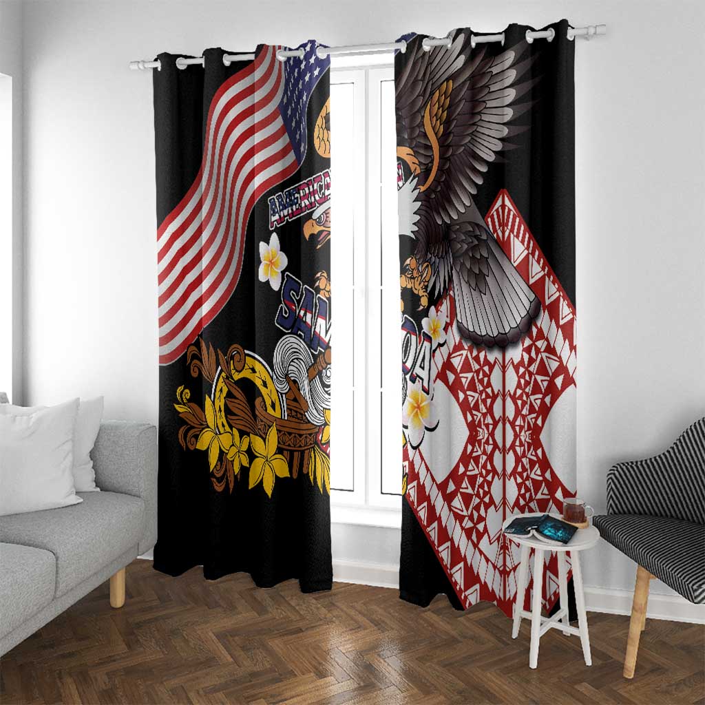 United States and American Samoa Together Window Curtain Bald Eagle and Polynesian Traditional Culture with Plumeria