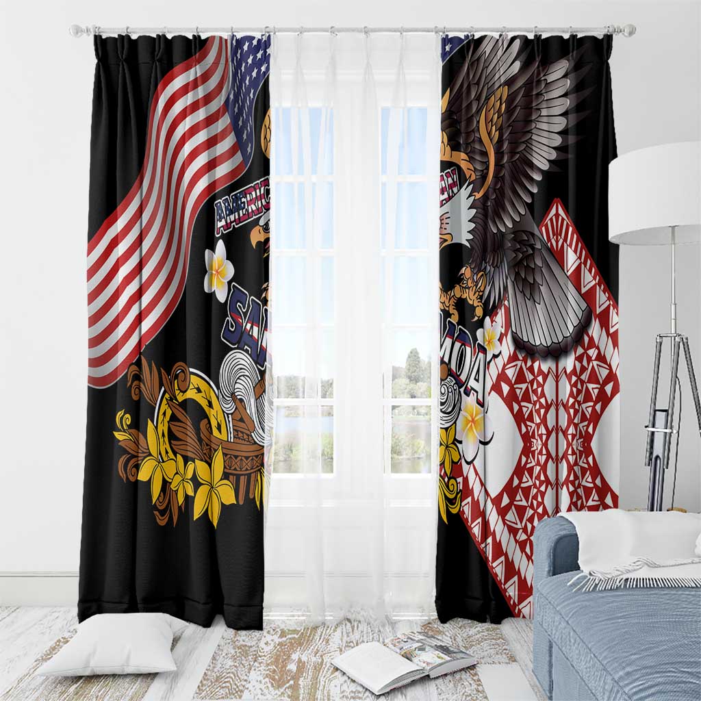 United States and American Samoa Together Window Curtain Bald Eagle and Polynesian Traditional Culture with Plumeria