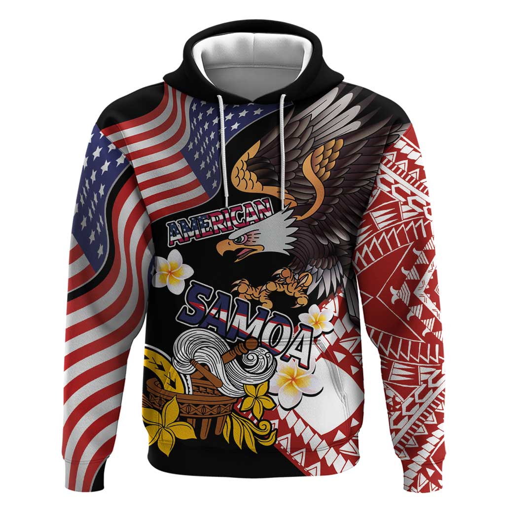 United States and American Samoa Together Zip Hoodie Bald Eagle and Polynesian Traditional Culture with Plumeria