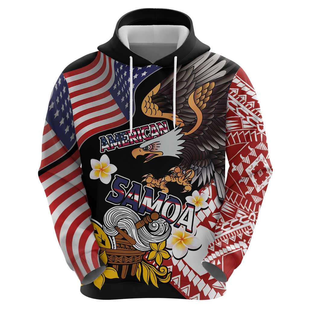 United States and American Samoa Together Zip Hoodie Bald Eagle and Polynesian Traditional Culture with Plumeria
