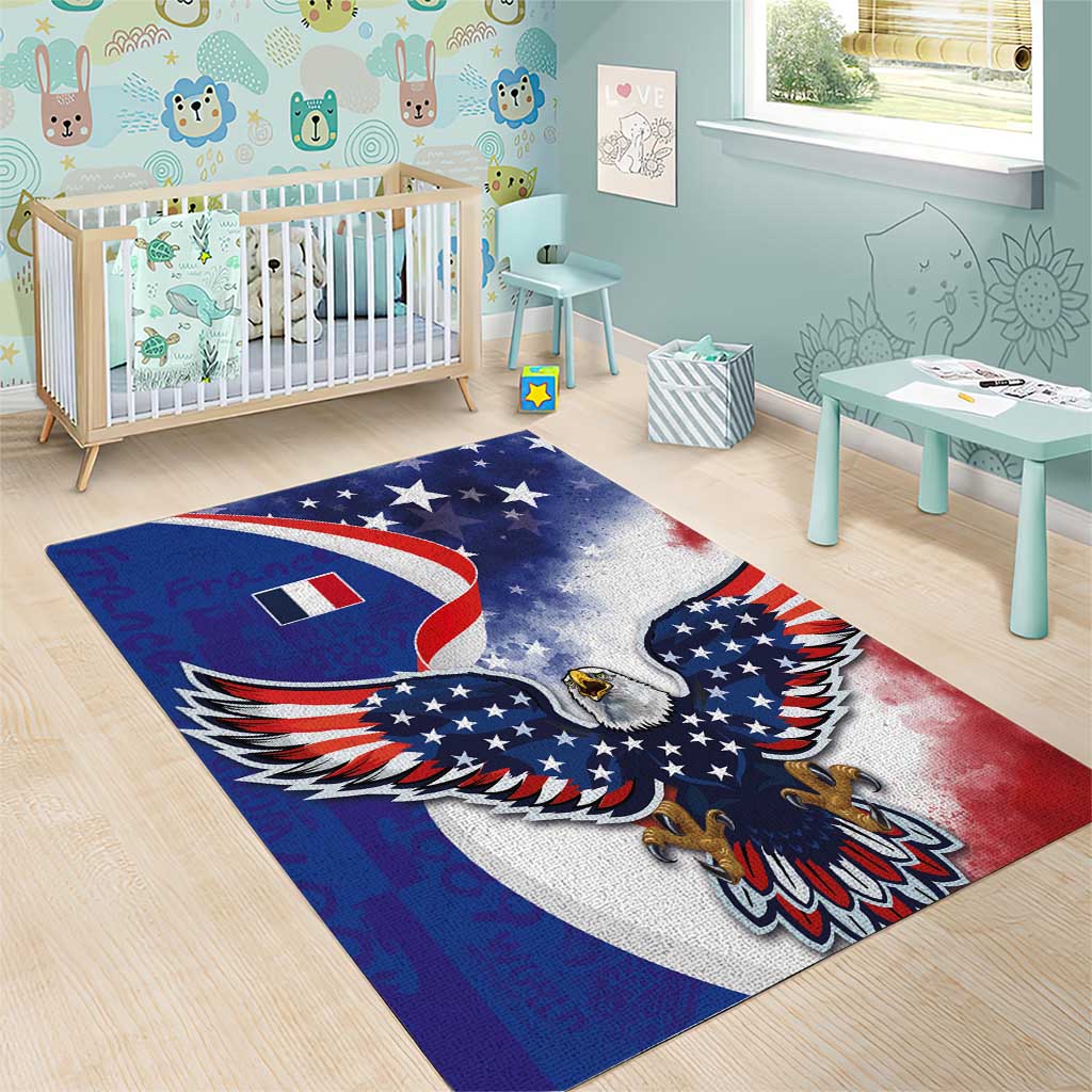 French American Heritage Month Area Rug USA Eagle and France Urban Paris National Flag Style