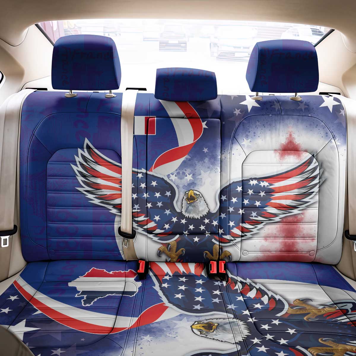 French American Heritage Month Back Car Seat Cover USA Eagle and France Urban Paris National Flag Style