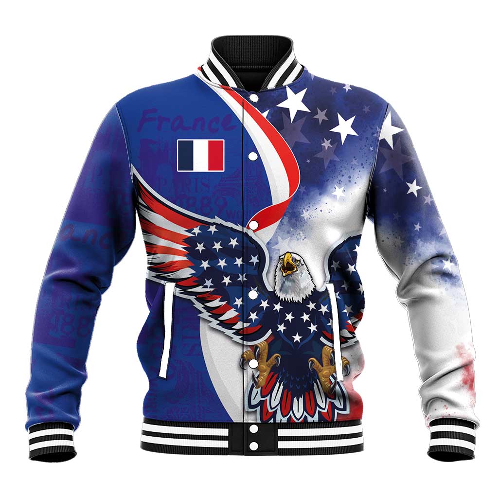 French American Heritage Month Baseball Jacket USA Eagle and France Urban Paris National Flag Style