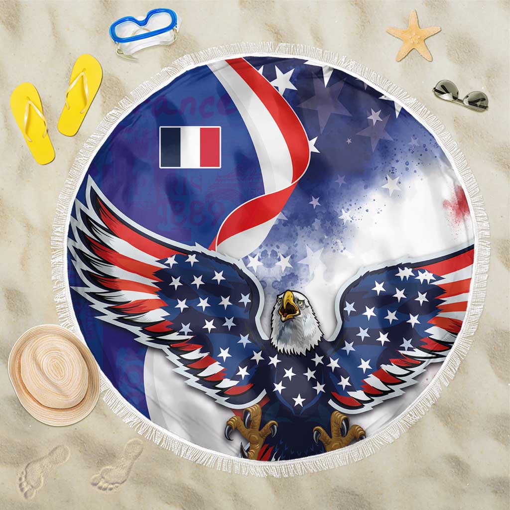 French American Heritage Month Beach Blanket USA Eagle and France Urban Paris National Flag Style