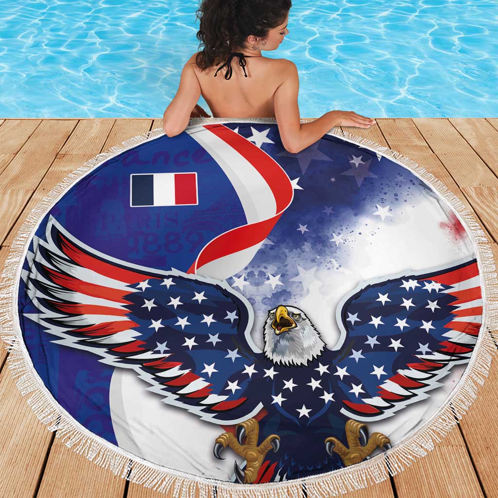 French American Heritage Month Beach Blanket USA Eagle and France Urban Paris National Flag Style