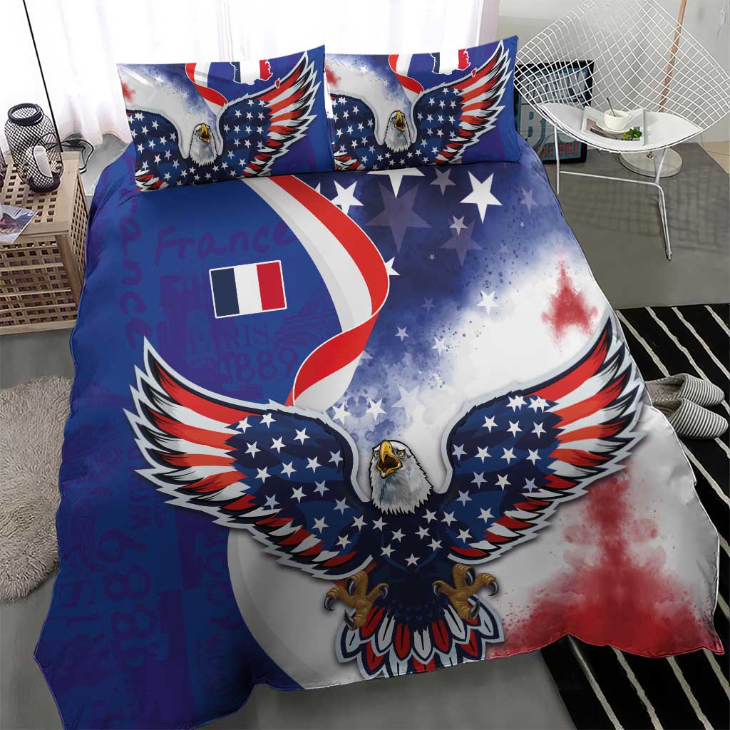 French American Heritage Month Bedding Set USA Eagle and France Urban Paris National Flag Style