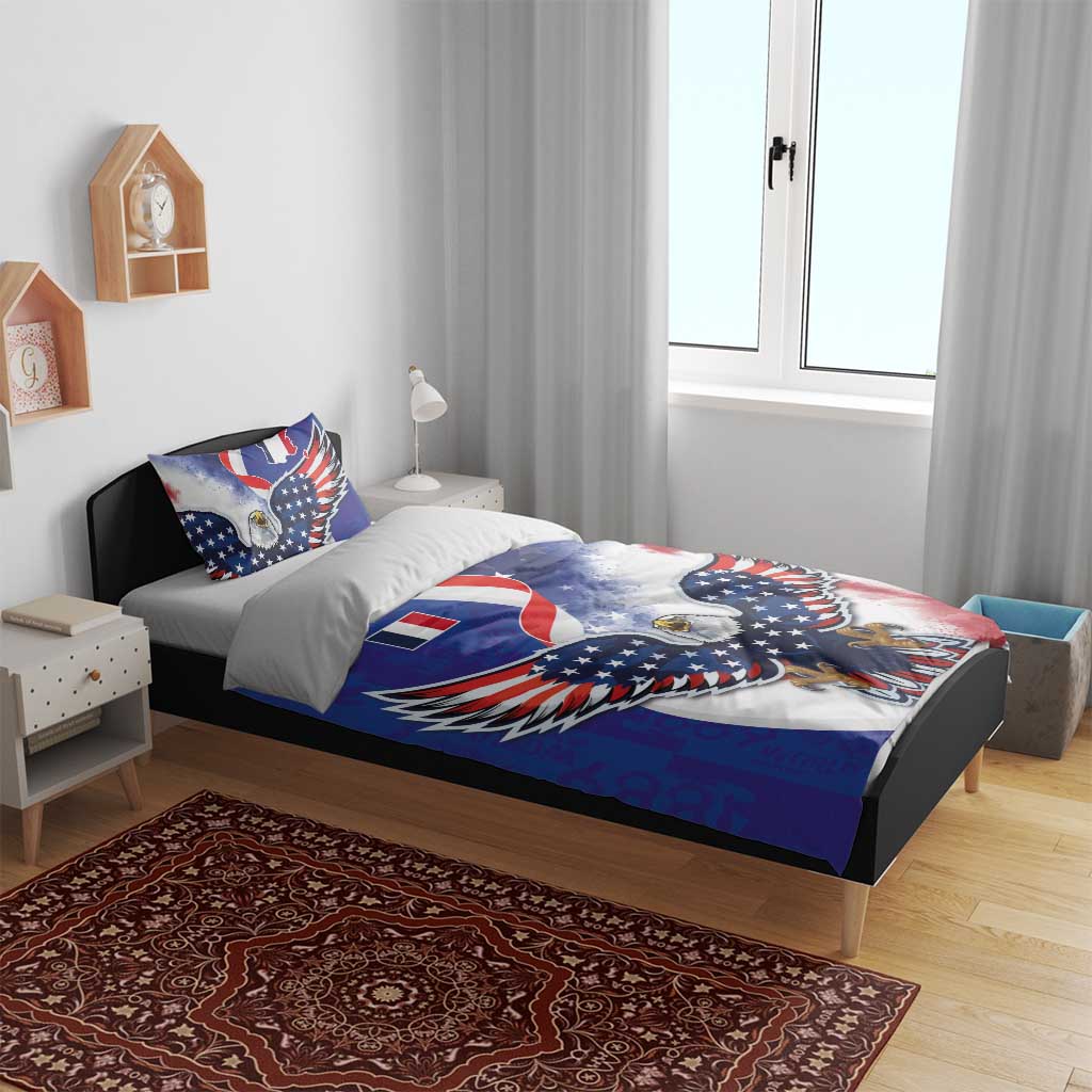 French American Heritage Month Bedding Set USA Eagle and France Urban Paris National Flag Style