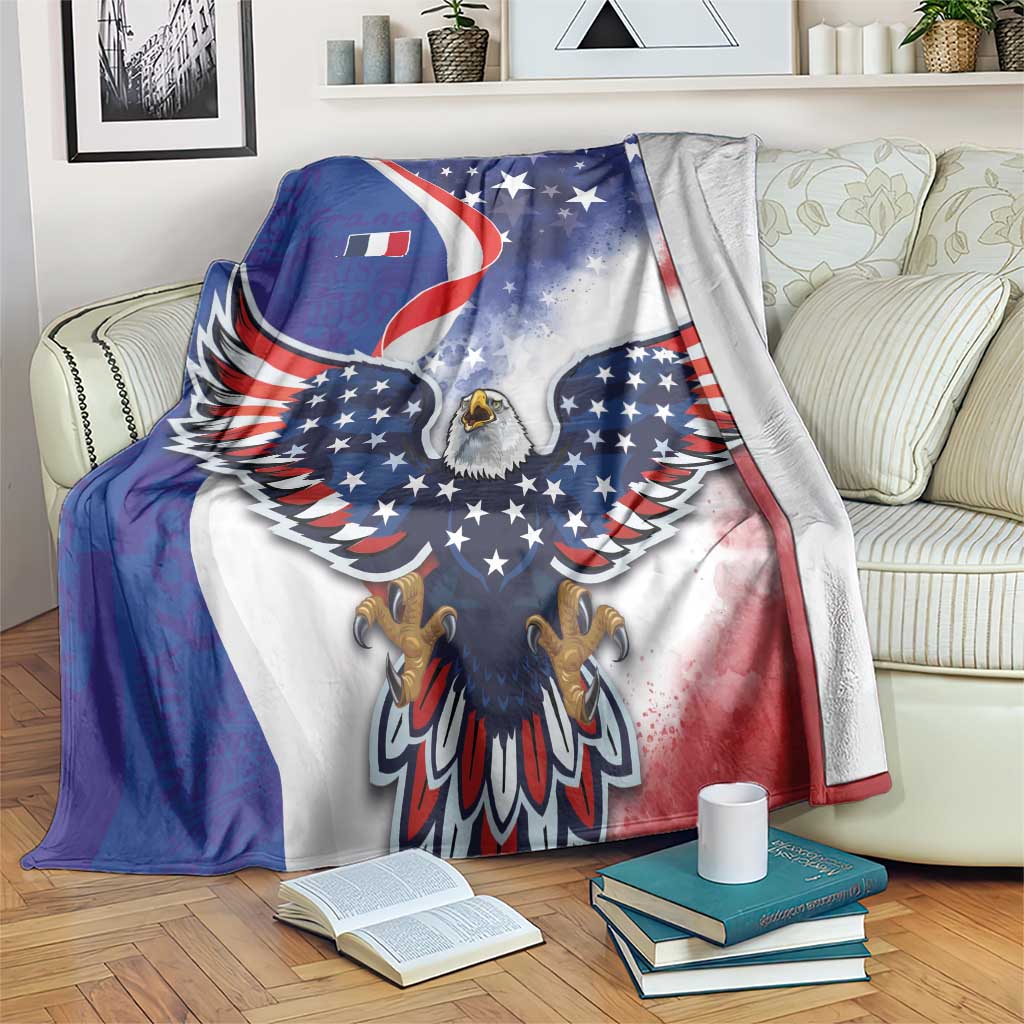 French American Heritage Month Blanket USA Eagle and France Urban Paris National Flag Style