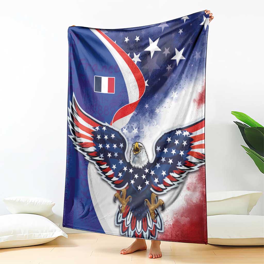 French American Heritage Month Blanket USA Eagle and France Urban Paris National Flag Style