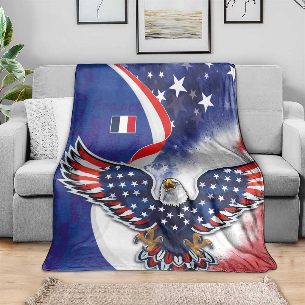 French American Heritage Month Blanket USA Eagle and France Urban Paris National Flag Style