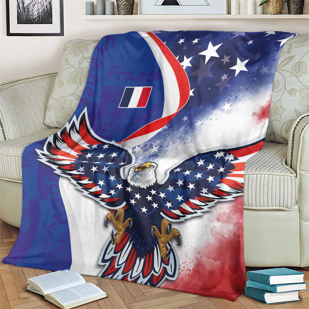 French American Heritage Month Blanket USA Eagle and France Urban Paris National Flag Style