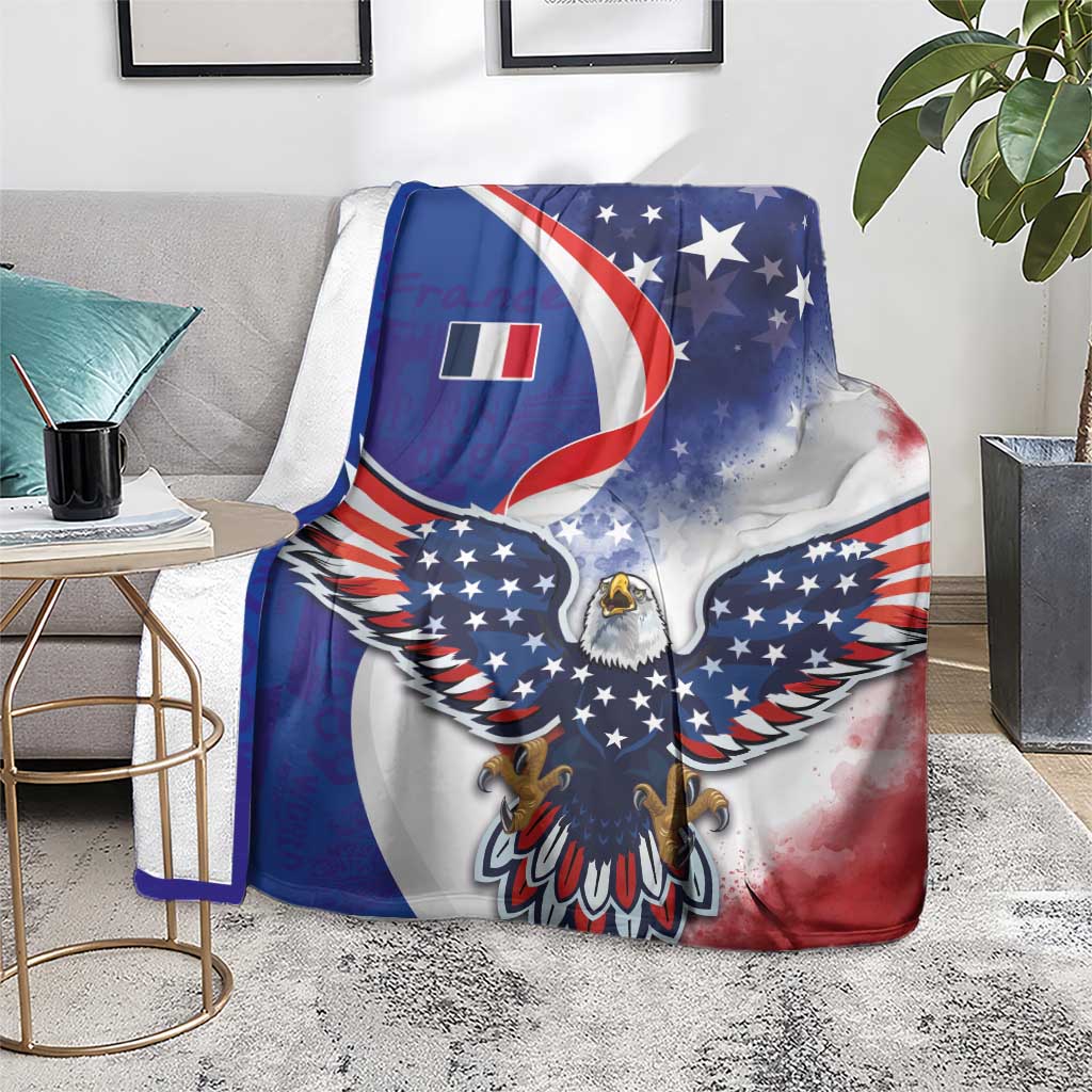 French American Heritage Month Blanket USA Eagle and France Urban Paris National Flag Style