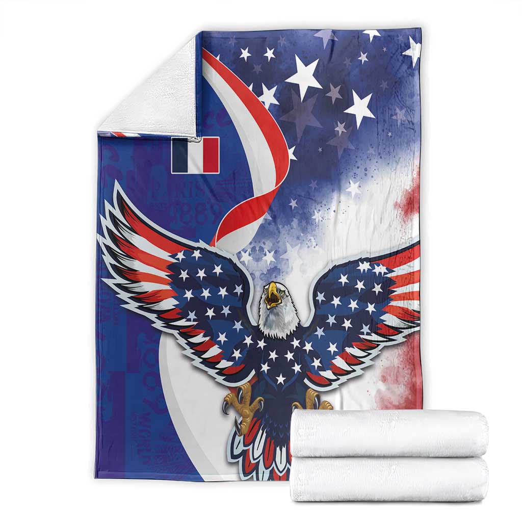 French American Heritage Month Blanket USA Eagle and France Urban Paris National Flag Style