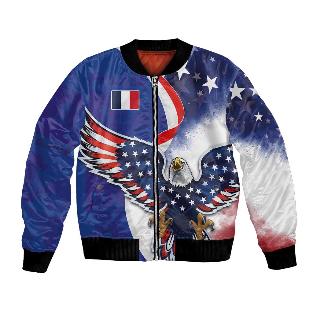 French American Heritage Month Bomber Jacket USA Eagle and France Urban Paris National Flag Style