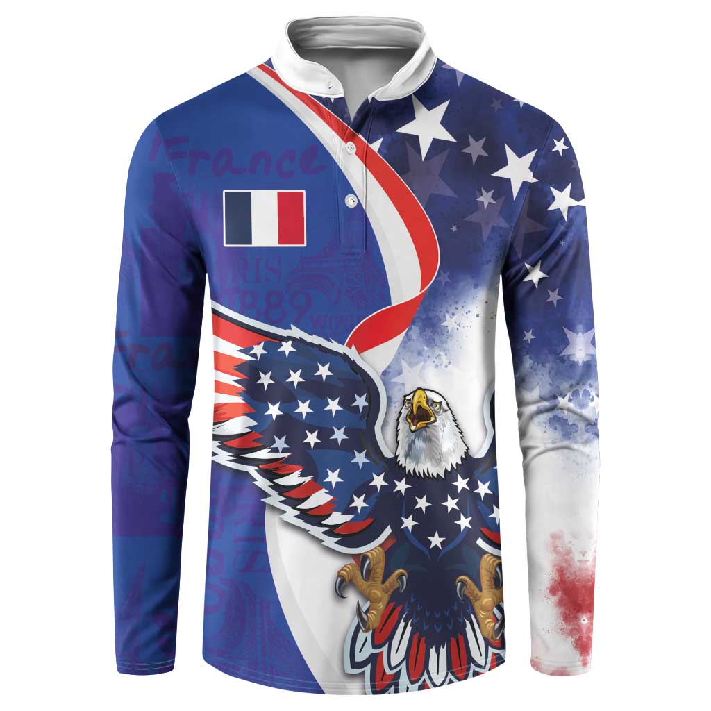 French American Heritage Month Button Sweatshirt USA Eagle and France Urban Paris National Flag Style