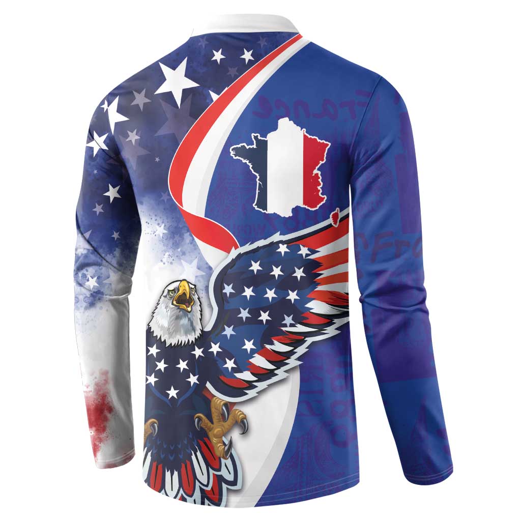 French American Heritage Month Button Sweatshirt USA Eagle and France Urban Paris National Flag Style