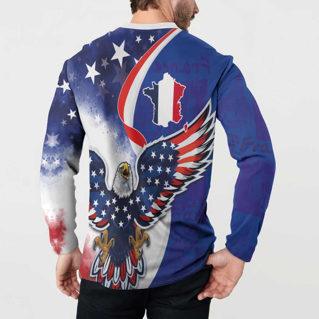 French American Heritage Month Button Sweatshirt USA Eagle and France Urban Paris National Flag Style