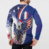 French American Heritage Month Button Sweatshirt USA Eagle and France Urban Paris National Flag Style