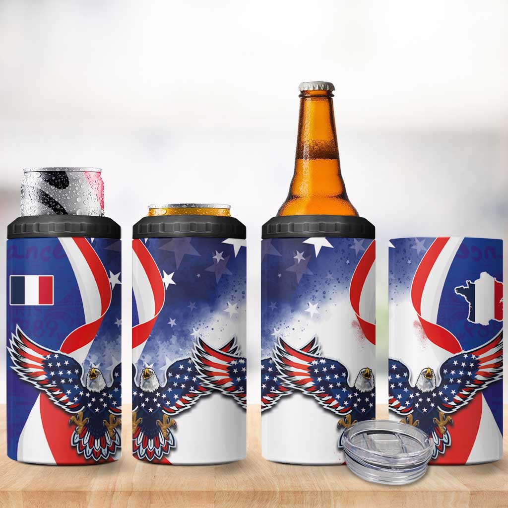 French American Heritage Month 4 in 1 Can Cooler Tumbler USA Eagle and France Urban Paris National Flag Style