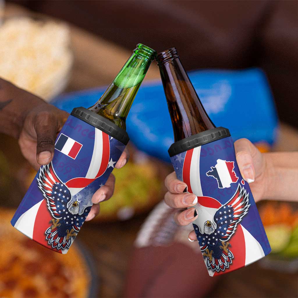 French American Heritage Month 4 in 1 Can Cooler Tumbler USA Eagle and France Urban Paris National Flag Style