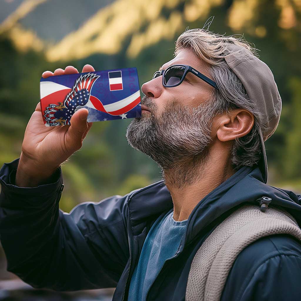 French American Heritage Month 4 in 1 Can Cooler Tumbler USA Eagle and France Urban Paris National Flag Style