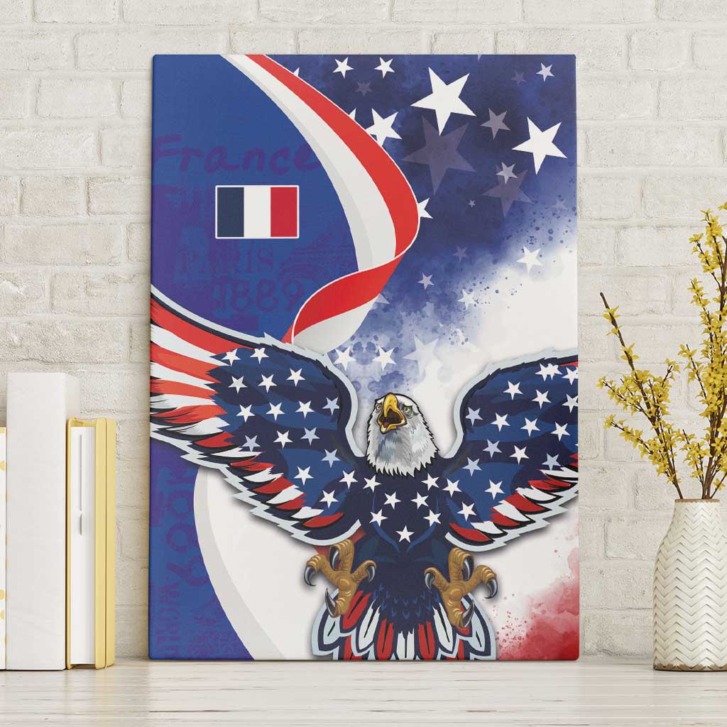French American Heritage Month Canvas Wall Art USA Eagle and France Urban Paris National Flag Style