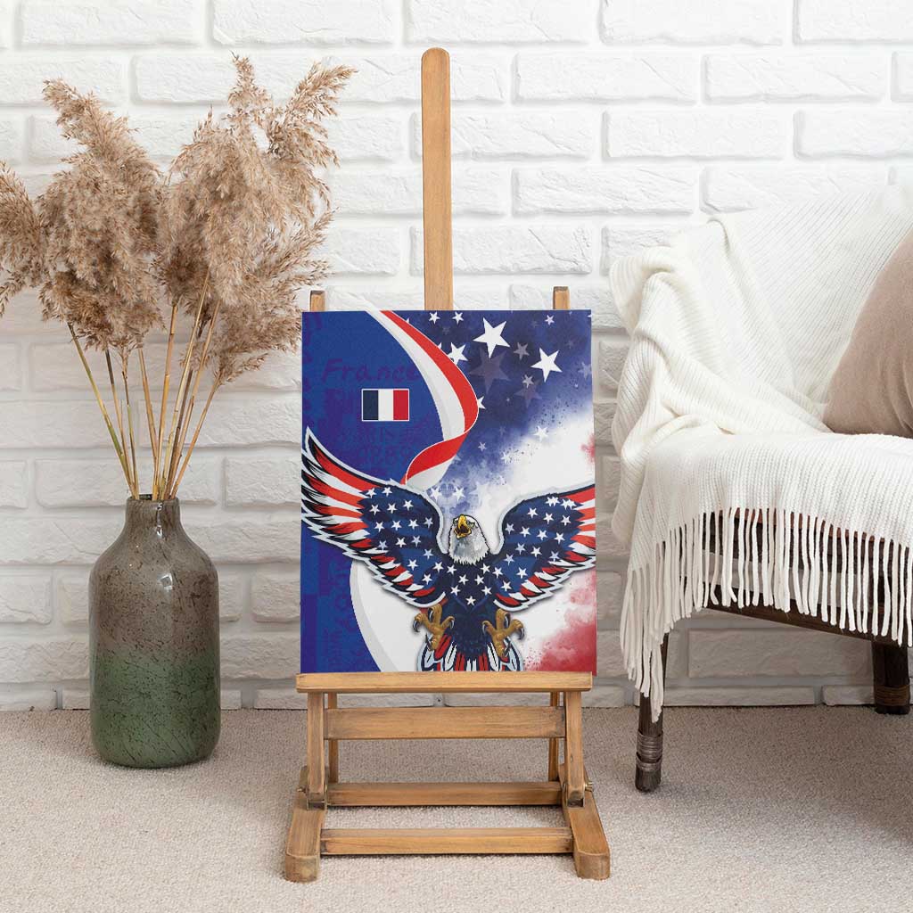 French American Heritage Month Canvas Wall Art USA Eagle and France Urban Paris National Flag Style