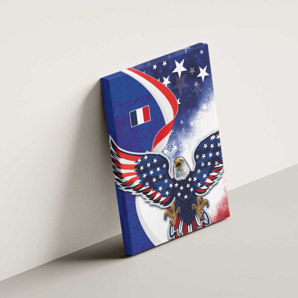 French American Heritage Month Canvas Wall Art USA Eagle and France Urban Paris National Flag Style
