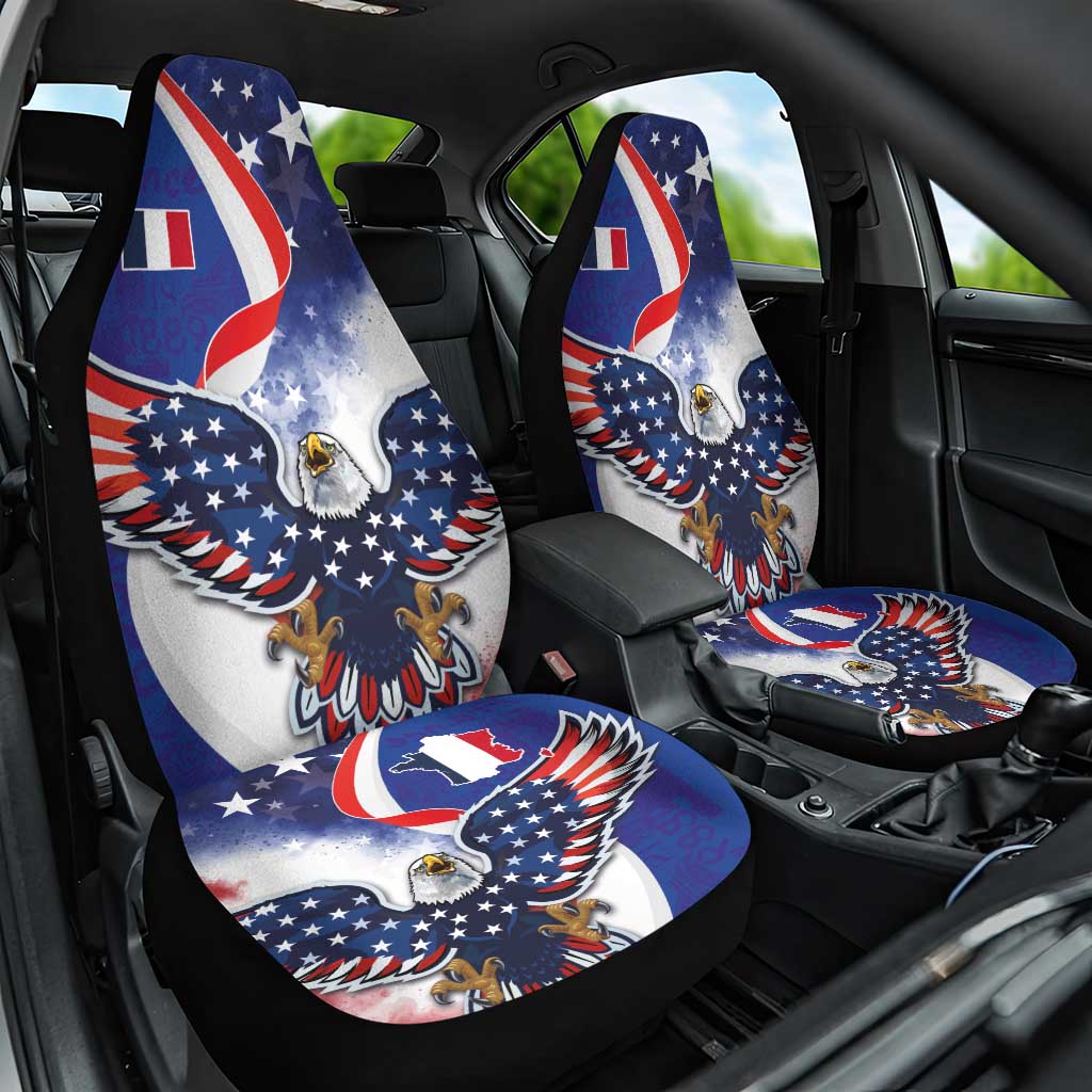 French American Heritage Month Car Seat Cover USA Eagle and France Urban Paris National Flag Style