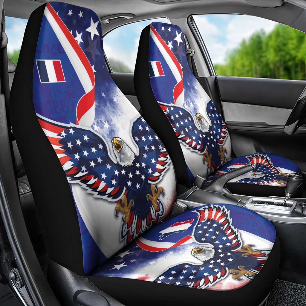 French American Heritage Month Car Seat Cover USA Eagle and France Urban Paris National Flag Style