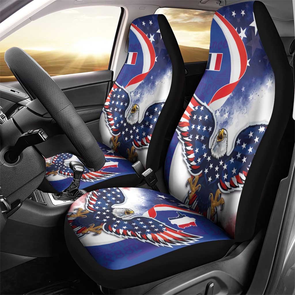 French American Heritage Month Car Seat Cover USA Eagle and France Urban Paris National Flag Style