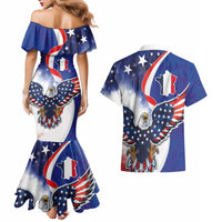 French American Heritage Month Couples Matching Mermaid Dress and Hawaiian Shirt USA Eagle and France Urban Paris National Flag Style