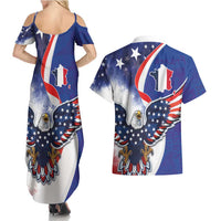 French American Heritage Month Couples Matching Summer Maxi Dress and Hawaiian Shirt USA Eagle and France Urban Paris National Flag Style