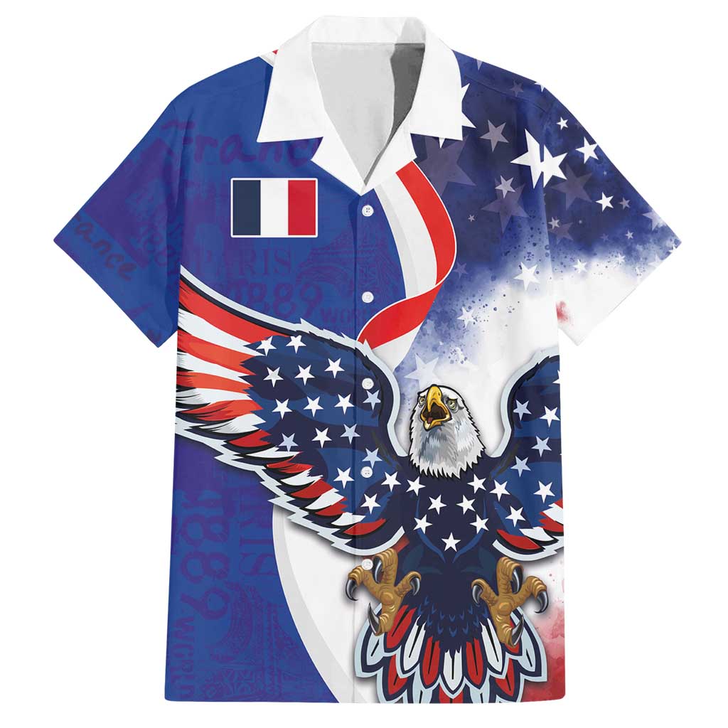 French American Heritage Month Family Matching Long Sleeve Bodycon Dress and Hawaiian Shirt USA Eagle and France Urban Paris National Flag Style