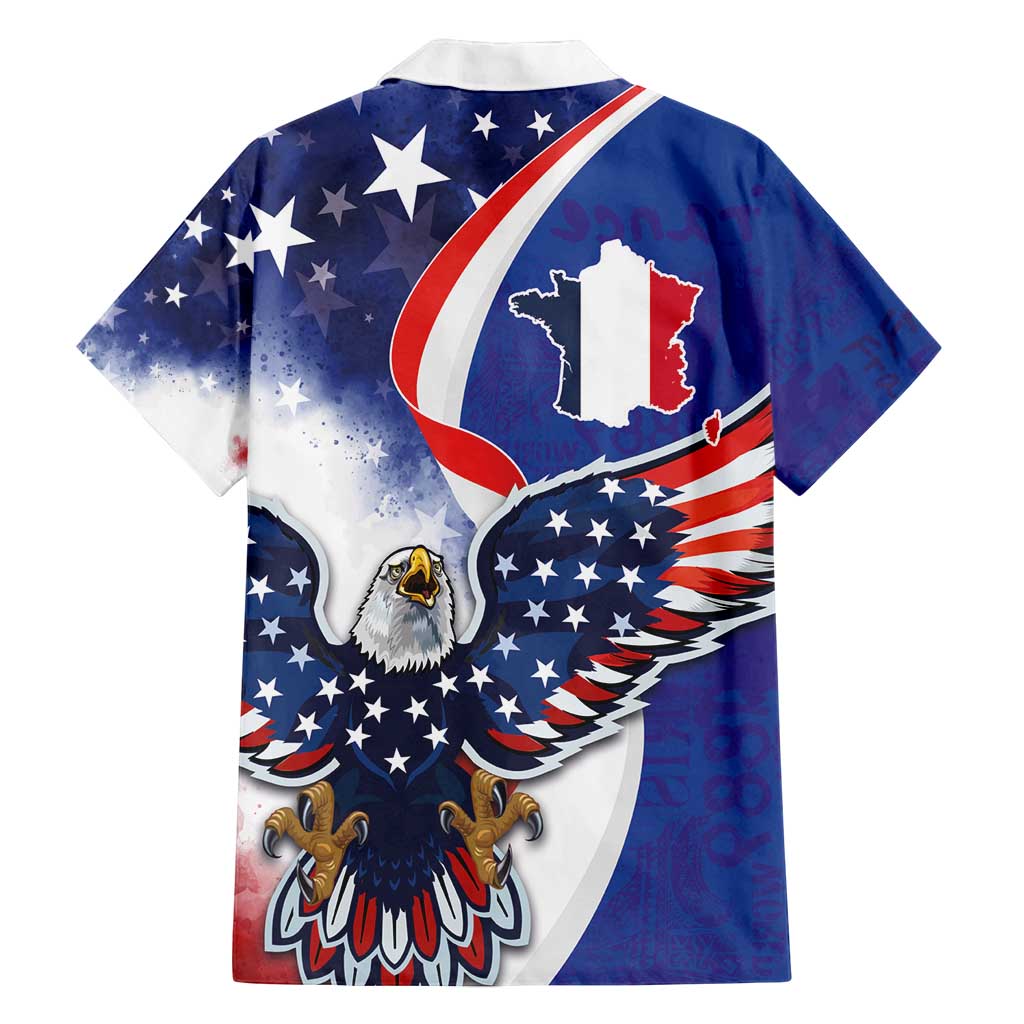 French American Heritage Month Family Matching Long Sleeve Bodycon Dress and Hawaiian Shirt USA Eagle and France Urban Paris National Flag Style