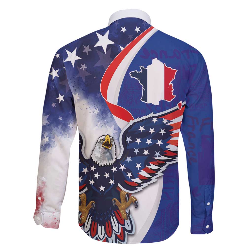 French American Heritage Month Family Matching Long Sleeve Bodycon Dress and Hawaiian Shirt USA Eagle and France Urban Paris National Flag Style