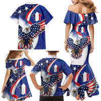 French American Heritage Month Family Matching Mermaid Dress and Hawaiian Shirt USA Eagle and France Urban Paris National Flag Style