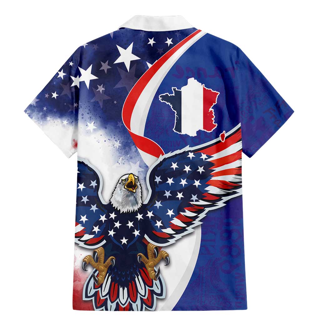 French American Heritage Month Family Matching Mermaid Dress and Hawaiian Shirt USA Eagle and France Urban Paris National Flag Style