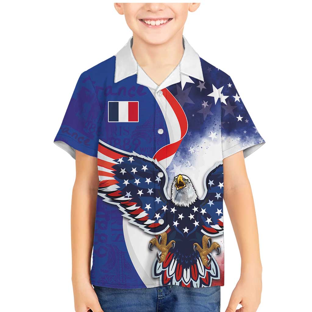 French American Heritage Month Family Matching Mermaid Dress and Hawaiian Shirt USA Eagle and France Urban Paris National Flag Style