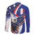French American Heritage Month Family Matching Off The Shoulder Long Sleeve Dress and Hawaiian Shirt USA Eagle and France Urban Paris National Flag Style