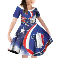 French American Heritage Month Family Matching Off Shoulder Short Dress and Hawaiian Shirt USA Eagle and France Urban Paris National Flag Style