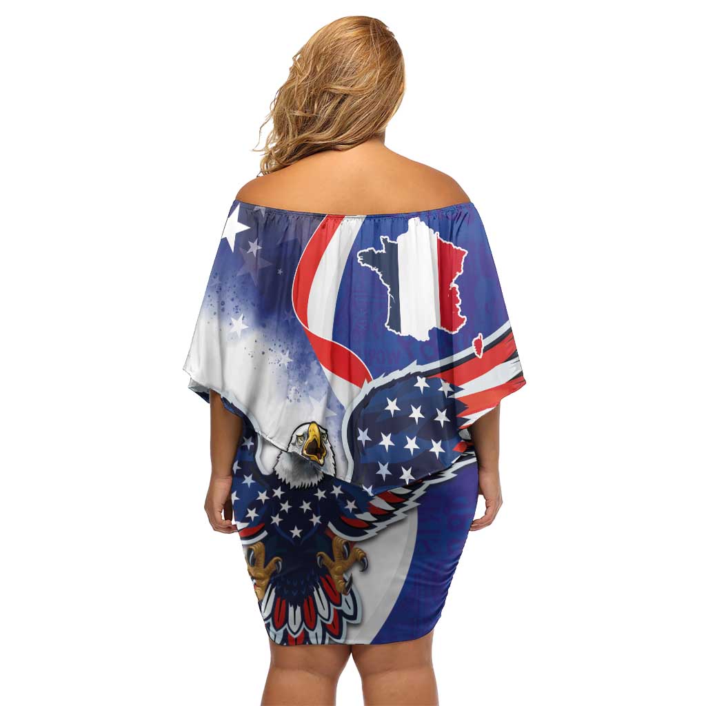 French American Heritage Month Family Matching Off Shoulder Short Dress and Hawaiian Shirt USA Eagle and France Urban Paris National Flag Style