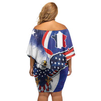 French American Heritage Month Family Matching Off Shoulder Short Dress and Hawaiian Shirt USA Eagle and France Urban Paris National Flag Style