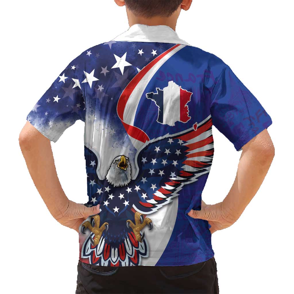 French American Heritage Month Family Matching Puletasi and Hawaiian Shirt USA Eagle and France Urban Paris National Flag Style