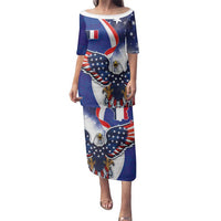 French American Heritage Month Family Matching Puletasi and Hawaiian Shirt USA Eagle and France Urban Paris National Flag Style
